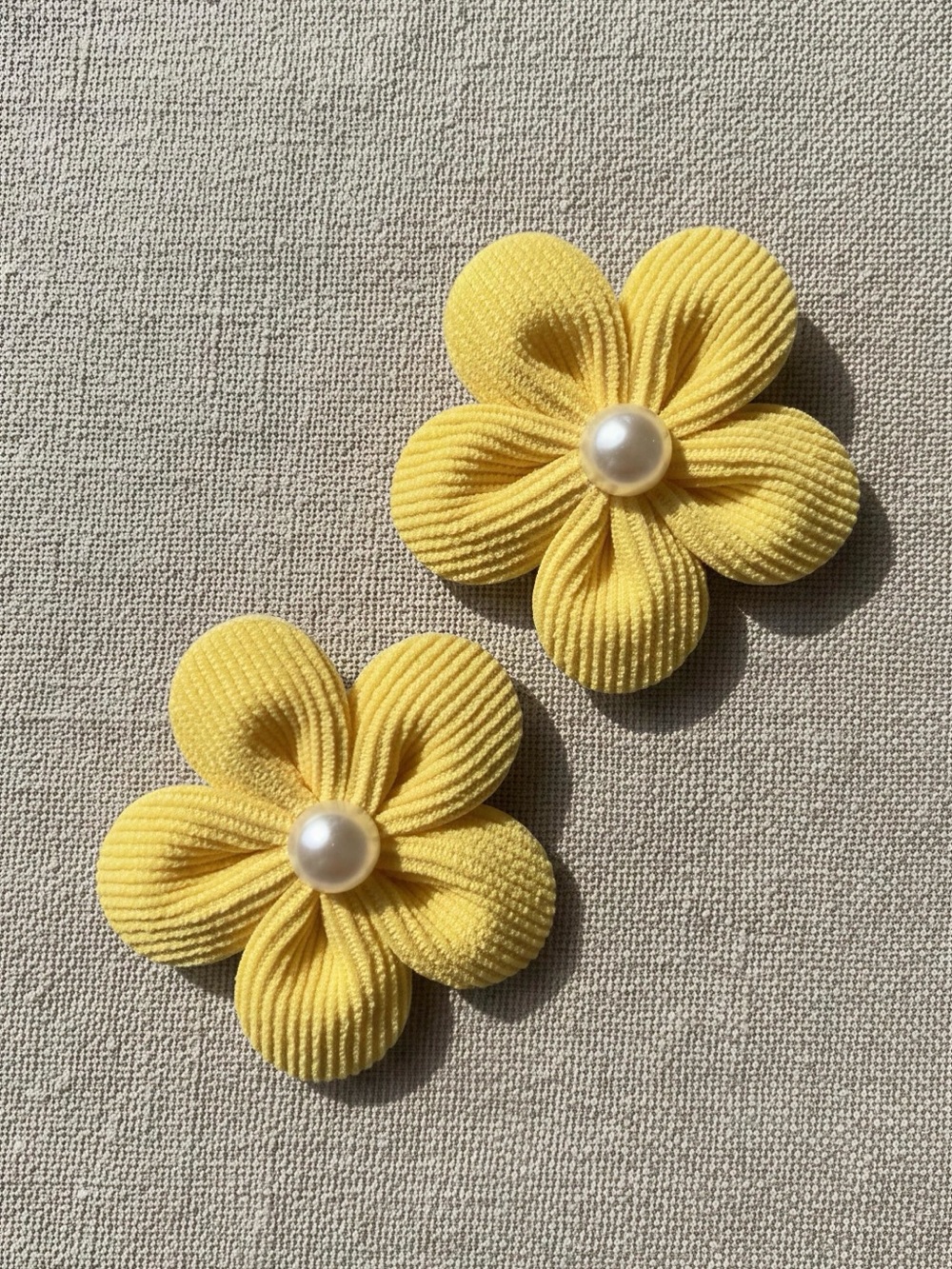 Handmade Yellow Flower Pearl Hair Clips Pair Set of 2 - Picture 8 of 10